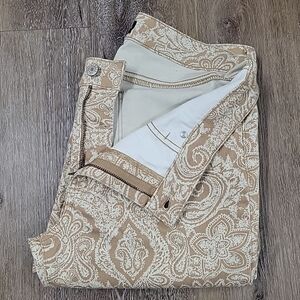 Talbots Slim Ankle Jeans Size 6 Cream/tan Patterned. Waist 28 Inches